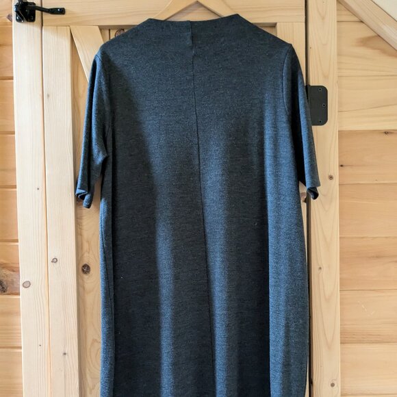 Eileen Fisher 100% Wool Knee Length Dress Med Charcoal Gray Mock Neck 1/2 Sleeve - Picture 8 of 9